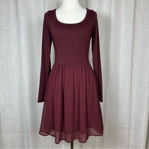Gap A-Line Mini Dress Womens Medium Sheer Overlay Dark Burgundy Scoop Neck Fairy